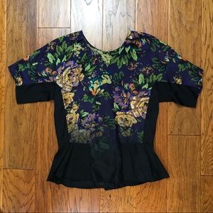 Bar III Purple Floral Print Peplum Top